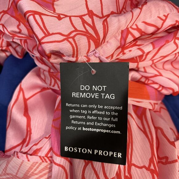 Boston Proper Blooming Outlines Print Button Up Ruffle Flounce Dress Pink 14 NWT - Picture 16 of 16